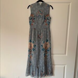 Anna Sui Ruffled Floral Sleeveless Maxi Dress